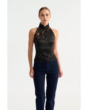 SAU LEE Elva Satin Top - Blue