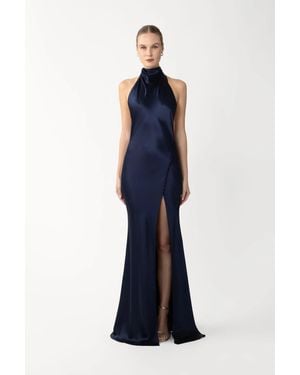 SAU LEE Penelope Backless Satin Gown - Blue