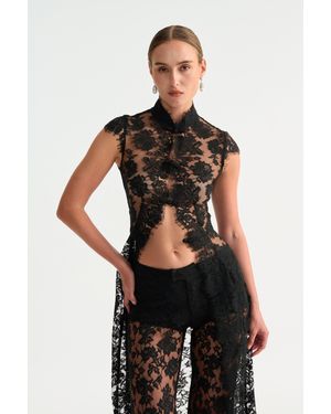 SAU LEE Saphina Lace Top - Black