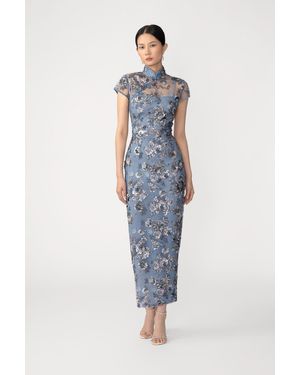 SAU LEE Adriana Embroidered Midi Dress - Blue