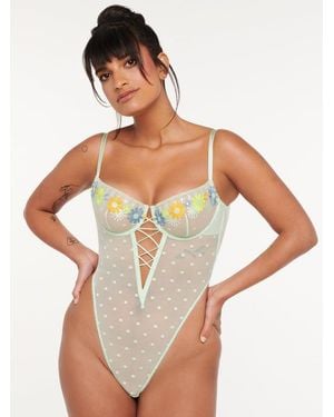 Savage X Free Spirit Floral Embroidered Teddy - Grey