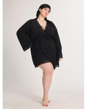 Savage X Swirly Girly Modal Short Robe - Black