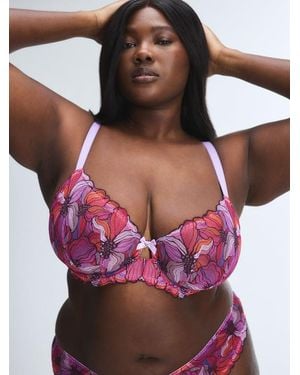Savage X Mosaic Floral Lace Unlined Demi Bra - Pink