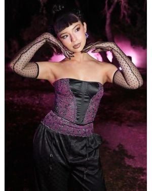 Savage X Gilded Chains Embroidered Mesh Bustier - Purple