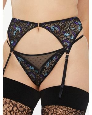 Savage X Butterfly Wings Lace & Mesh Suspender Belt - Black
