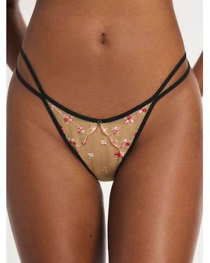 Savage X Brash Blossoms String Brazilian Knickers - Brown