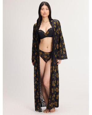 Savage X Feline Floral Sleep Robe - Black