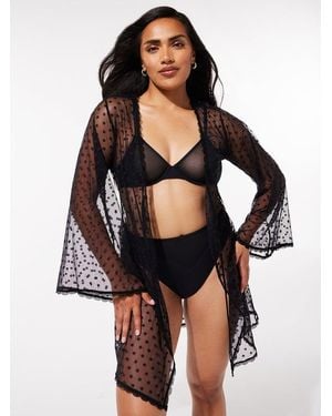 Savage X Ruffle Luv Short Dressing Gown - Black