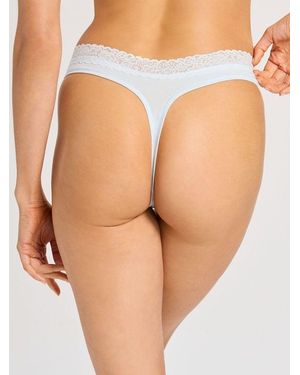 Savage X Cotton Essentials Classic Lace-trim Thong - Blue