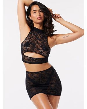 Savage X Link Up Lace Keyhole Crop Top - Black