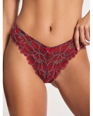 Savage X Floral Corded Lace Brazilian Knickers - Red