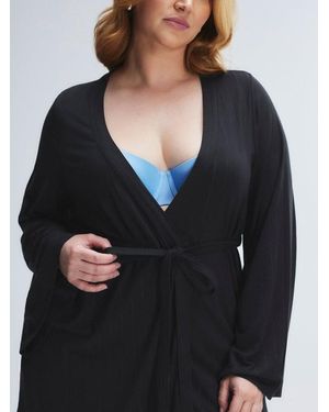 Savage X Sleek Stitch Modal Sleep Short Robe - Black