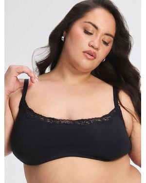 Savage X Cotton Essentials Lace-trim Scoop-neck Bralette - Black