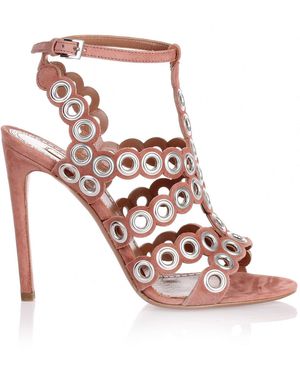 Alaïa Nude Suede Eyelet Sandal - Pink