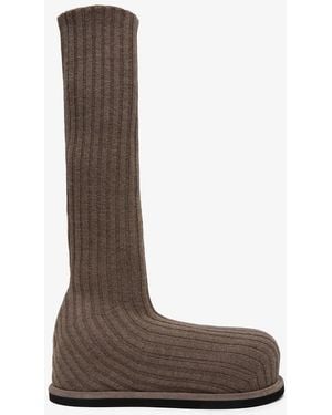 AMINA MUADDI Veneda Platform Beige Knitted Stretch Boots - Brown