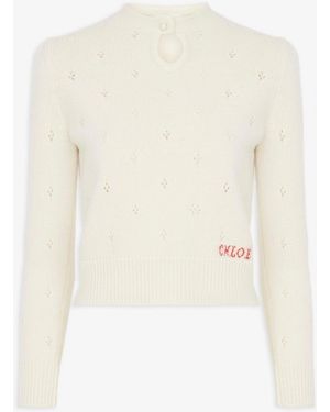 Chloé Logo White Knitted Jumper - Natural