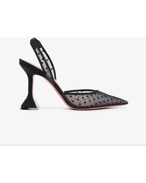 AMINA MUADDI Holli 95 Black Polka Dot Lace Slingbacks - White