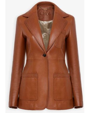 Chloé Tailored Leather Jacket - Brown