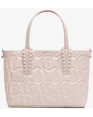 Christian Louboutin Cabata E/w Mini Beige Leather Tote Bag - Pink