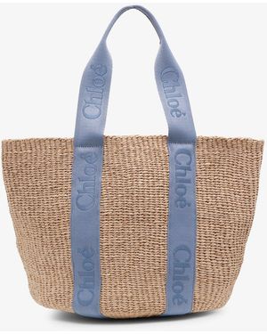 Chloé Woody Light Blue Raffia Tote Bag