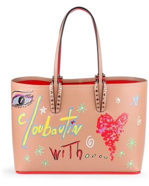 Christian Louboutin Cabata Small Beige Loubitag Bag - Red