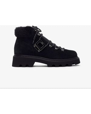 Roger Vivier Viv Rangers Shearling Black Boots - Blue