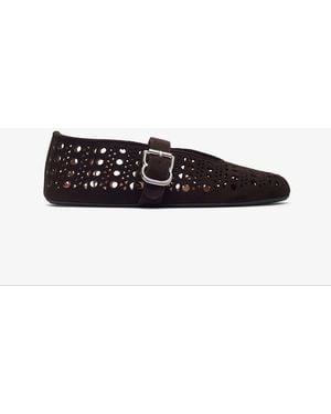 Alaïa Vienne Brown Suede Ballet Flats - White