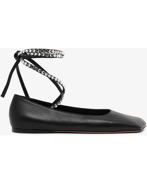 AMINA MUADDI Ane Black Leather Lace Up Flats