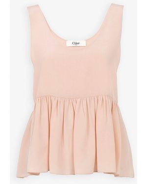Chloé Delicate Pink Peplum Silk Top