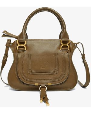 Chloé Marcie Dark Khaki Leather Tote Bag - Metallic