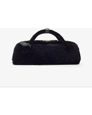 Alaïa Le Teckel Black Shearling Clutch - Blue