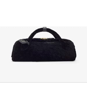 Alaïa Le Teckel Black Shearling Clutch - Blue