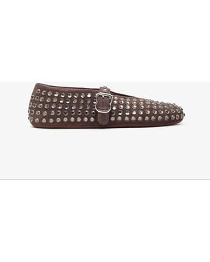 Alaïa Embellished Brown Suede Ballet Flats - White