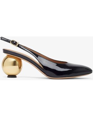 Ferragamo Tessie 70 Black Sling Court Shoes - White
