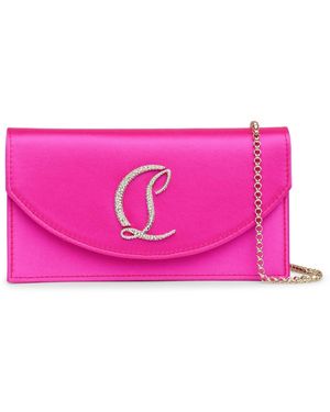 Christian Louboutin Loubi54 Small Strass Holly Pink Satin Clutch - Purple