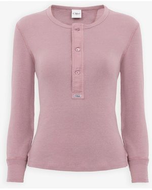 Chloé Blushy Purple Henley Top - Pink