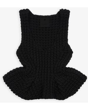 Givenchy Slim Fit Peplum Black Top In Waffle Wool