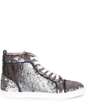 Christian Louboutin Bip Bip Silver Sequin Trainer - Grey