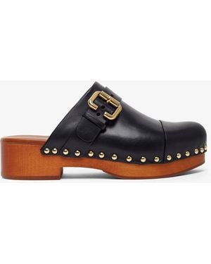 Chloé Jeannette Black Leather Clogs - White