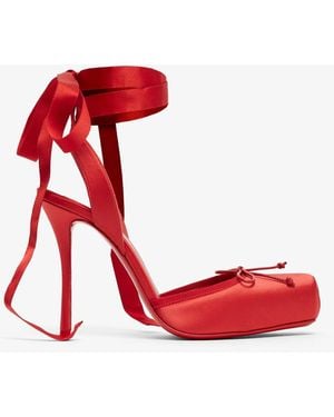 Christian Louboutin Cassia Lace Up 100 Red Satin Pumps