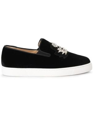 Christian Louboutin Logo Boat Black Velvet Trainers