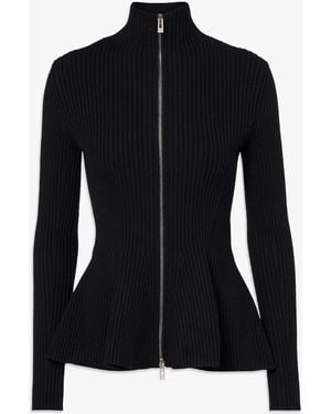 Alaïa Ribbed Peplum Wool Cardigan - Black