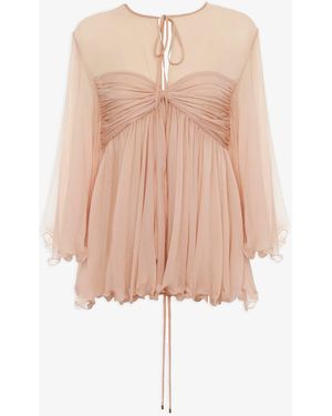 Chloé Gathered Silk Georgette Top - Pink