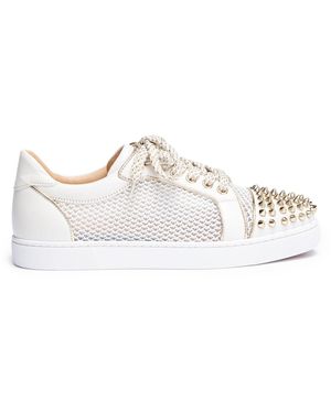 Christian Louboutin Vieira Light Gold Leather Spike Trainers - White