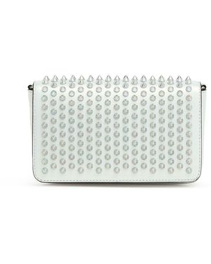 Christian Louboutin Zoompouch Calf Leather Spikes And Crystal Bag - Grey