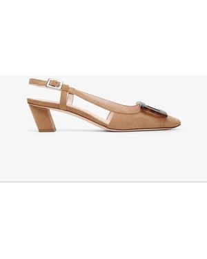 Roger Vivier Belle Vivier 45 Beige Turtle Sling Backs - Natural