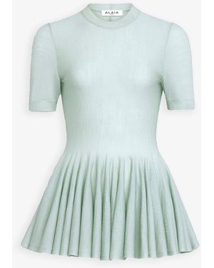 Alaïa Peplum Light Blue Top - Green