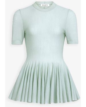Alaïa Peplum Light Blue Top - Green