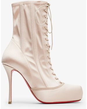 Christian Louboutin Pavlova 100 Lace Up Blush Satin Boots - White