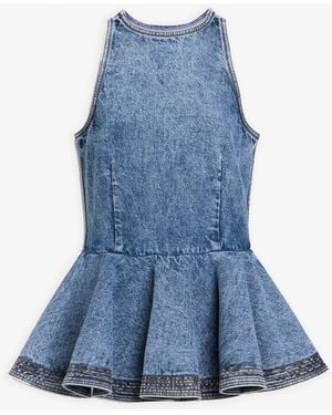 Alaïa Blue Denim Peplum Top